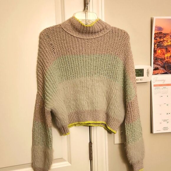 Free People "River Run Combo" Cropped Sweater w/ Mockneck Size XS NWT - Picture 1 of 14